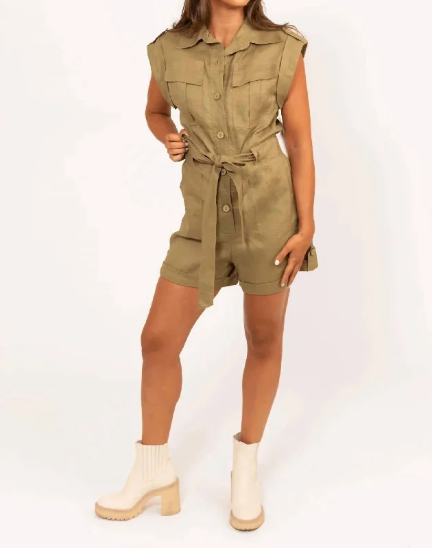 Pocket-Tie Romper In Olive