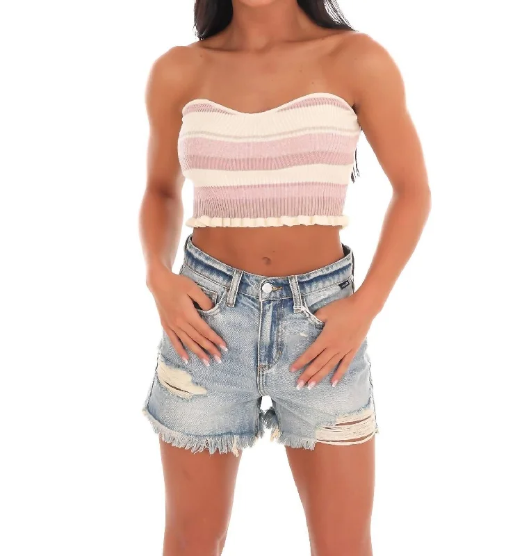 Pretty Ribbed Crop Top In Pink