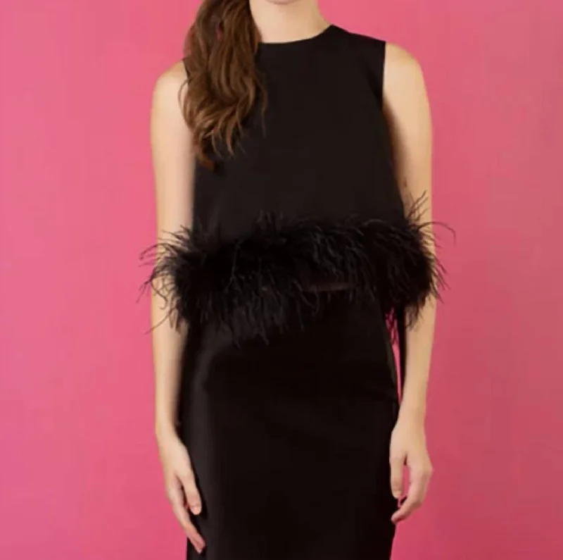 Sleeveless Cotton Top With Feathers In Black