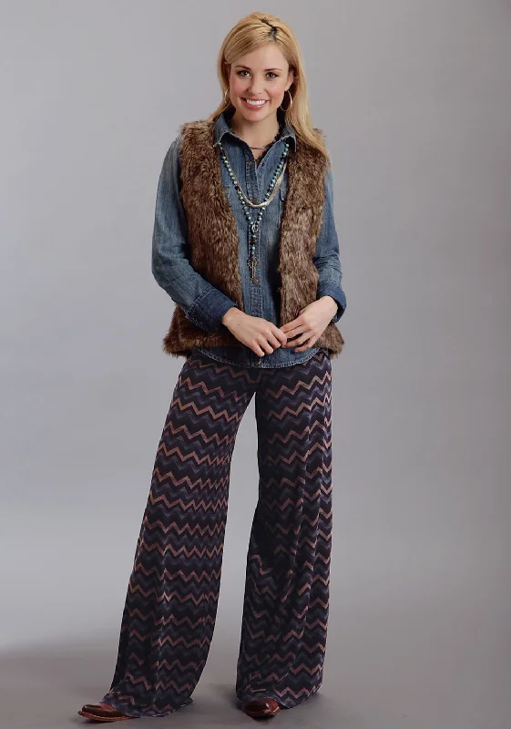 Stetson Ladies Brown Rayon Chevron Print Knit Pants