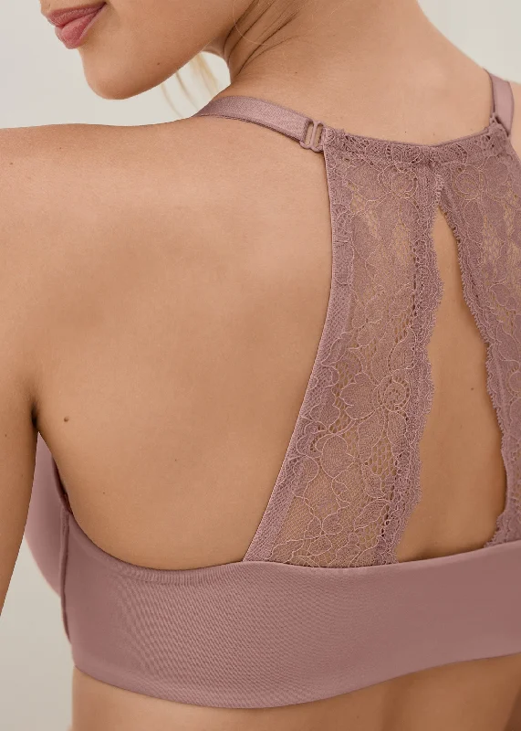 Front Close Lace Back Bra - Evening Mauve