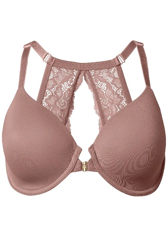 Front Close Lace Back Bra - Evening Mauve