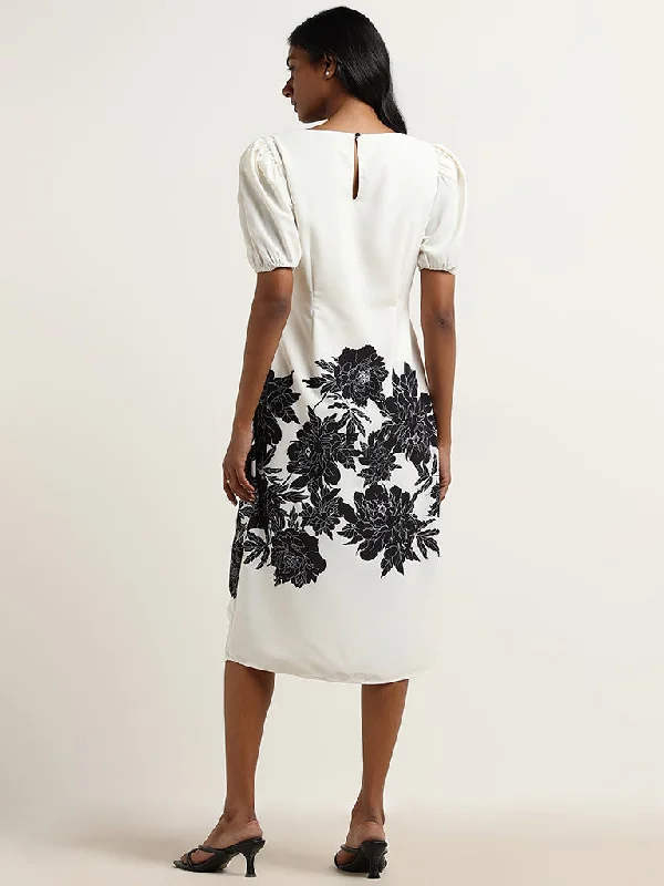 Wardrobe Ivory Floral Printed Straight Dress