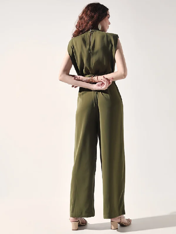 Wardrobe Olive Solid Jumpsuit with Belt