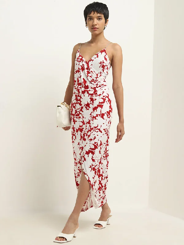 Wardrobe Red Floral Printed Slip Dress