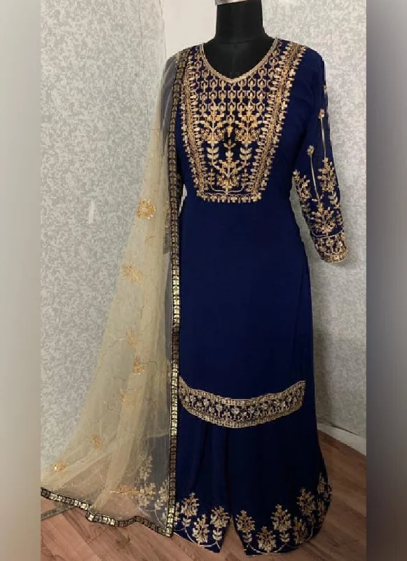 Attractive Navy Blue color With Georgette Base Pakistani Palazzo Suit