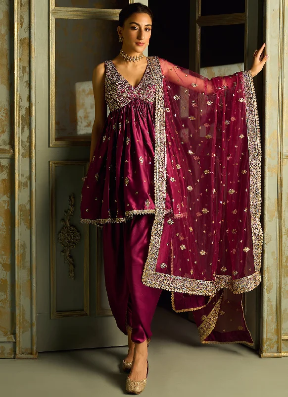 Pink Embroidered Peplum Style Punjabi Suit