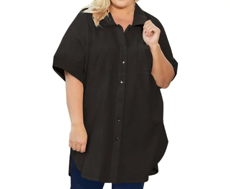 Cotton Collar Short Sleeve Kendall Tunic - Plus In Black