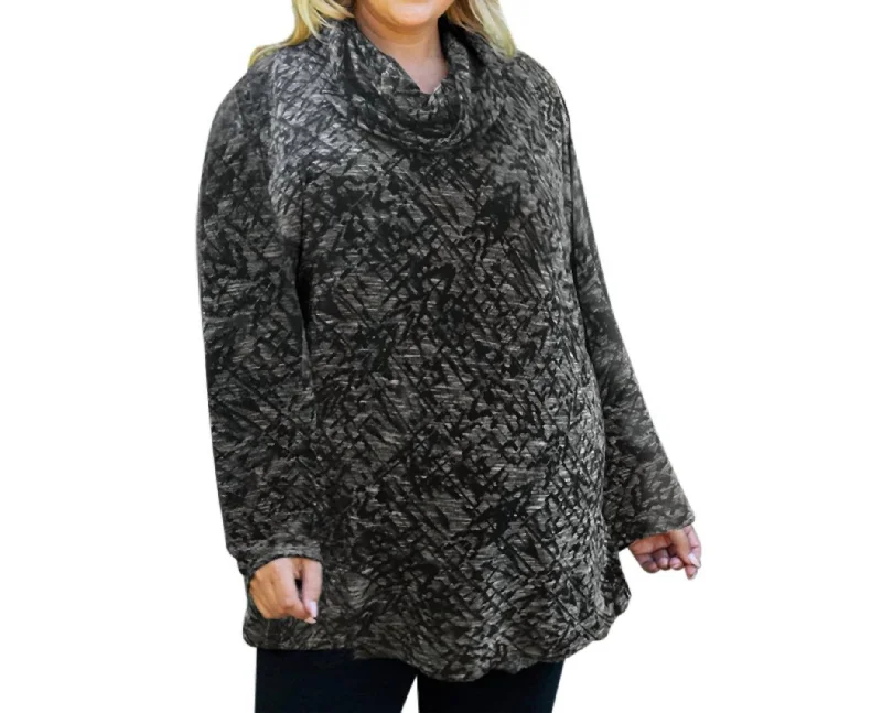 Cowl Long Sleeve Tunic - Plus In Ivory Black