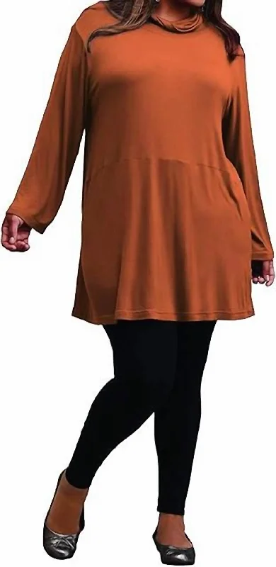 Cowl Neck Turtleneck Tunic - Plus In Spice