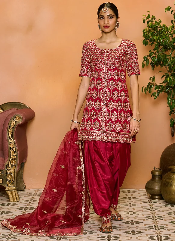 Crimson Embroidered Patiala Suit