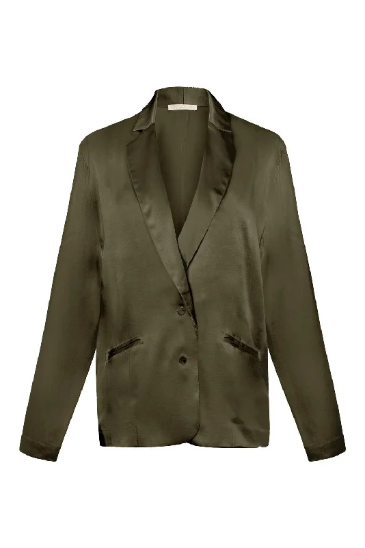 Cuff Silk Jacket In Dark Olive