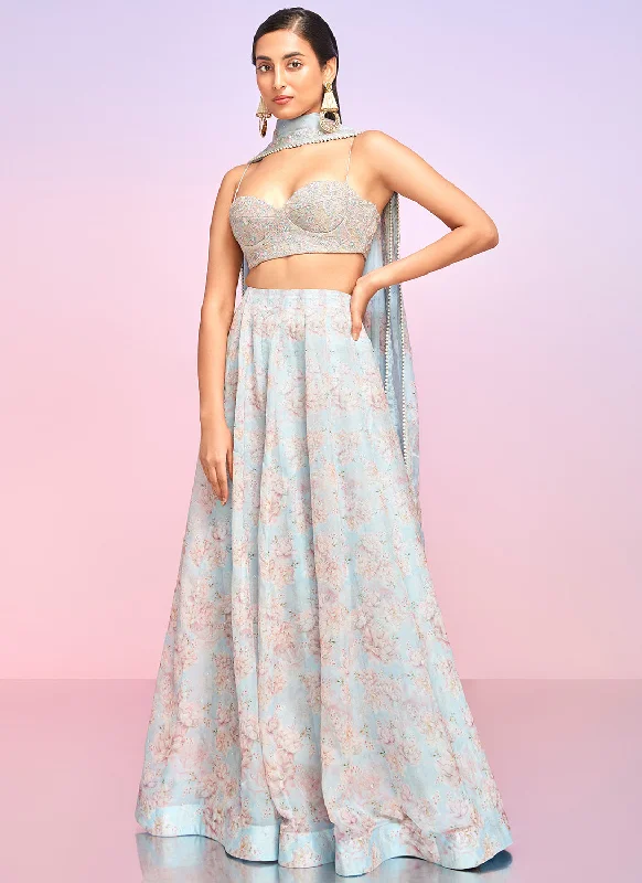 Dusty Blue Embellished Crop Sharara Suit