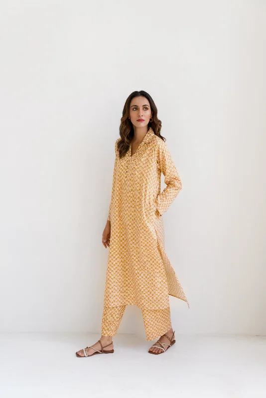 Mustard & White - Manto Blocks Co-Ord Set