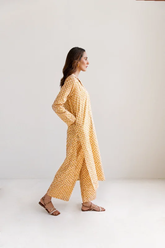 Mustard & White - Manto Blocks Co-Ord Set