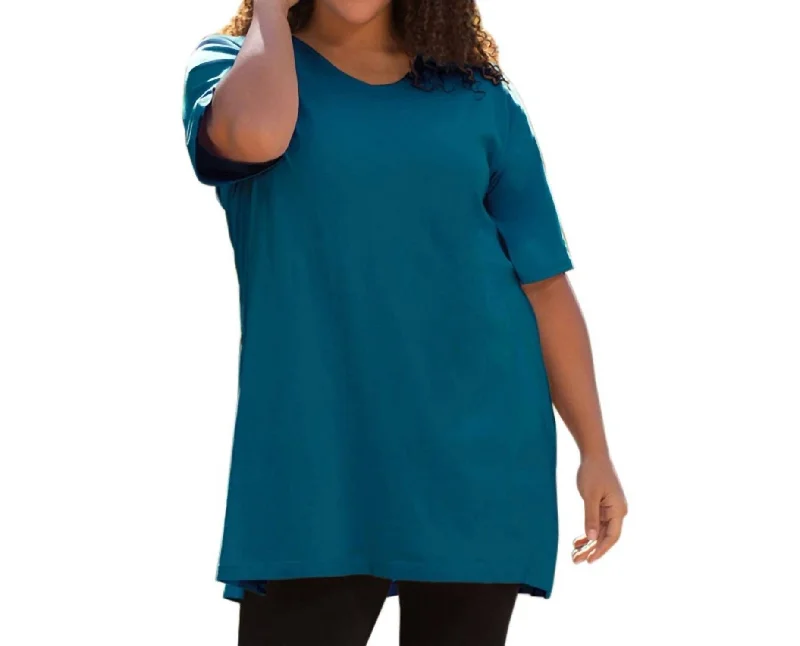 Jersey Short Sleeve V-Neck Tunic - Plus In Deep Sea