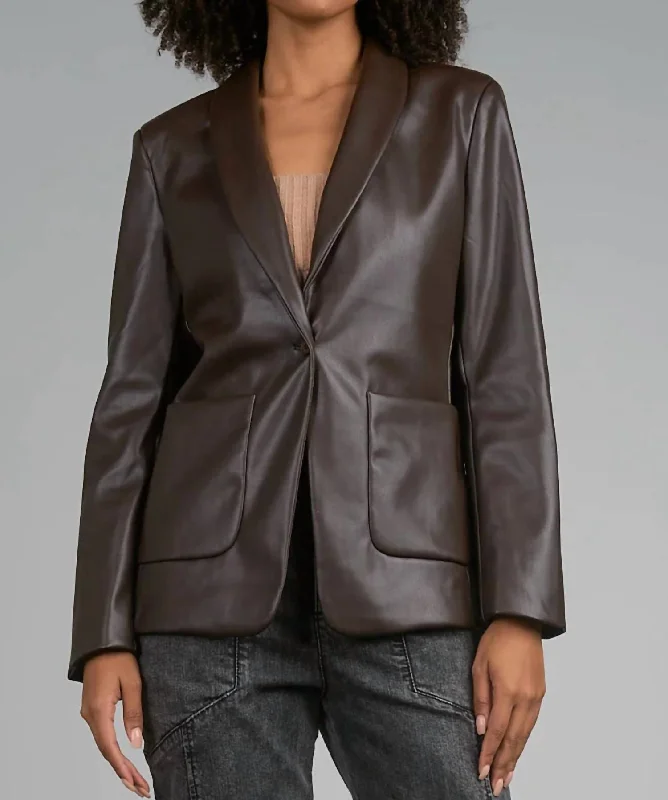 Kiki Faux Leather Blazer In Mocha