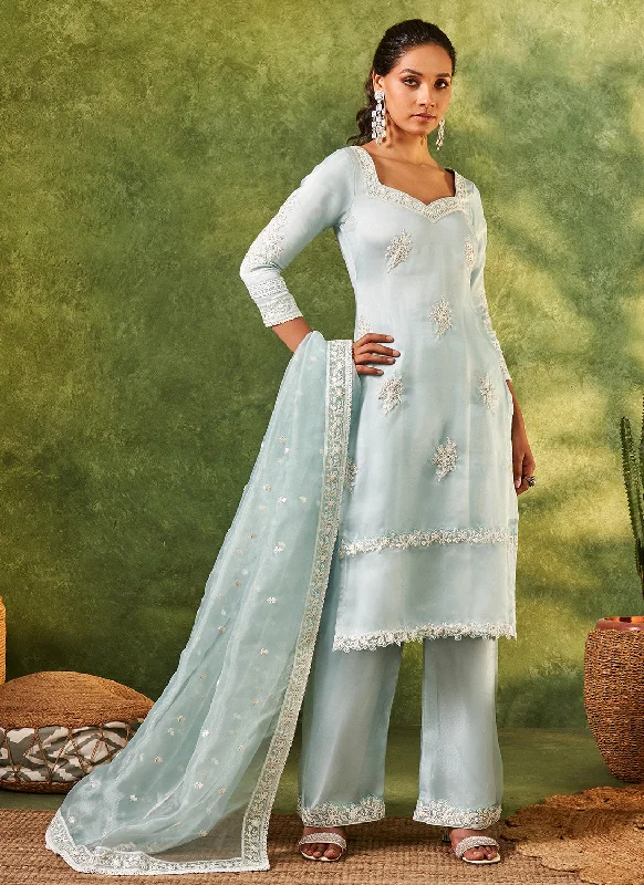 Mint Embroidered Straight Suit