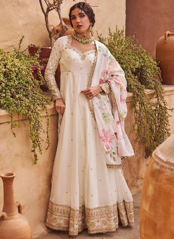 Off White Embroidered Anarkali