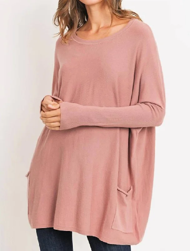 Oversize 2 Pocket Sweater In Dusty Rose