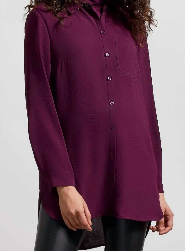 Pebbled Crepe Roll Sleeve Tunic In Black Orchid