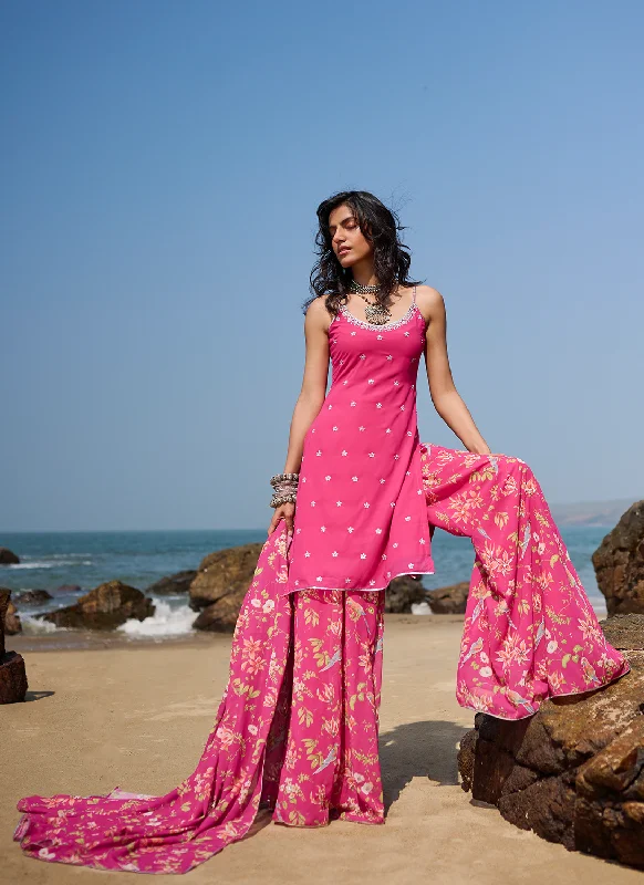 Pink Floral Printed Sharara Suit