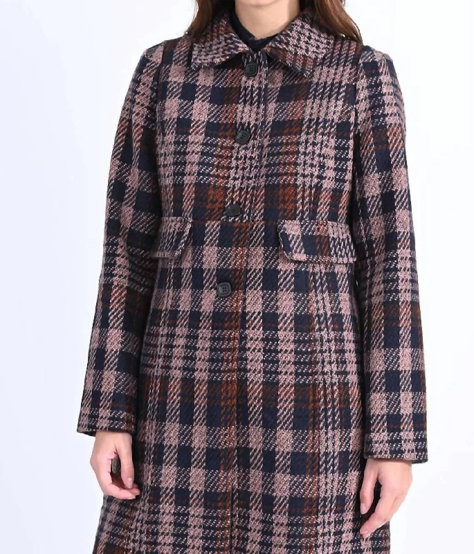 Plaid Pattern Coat In Navy Multi