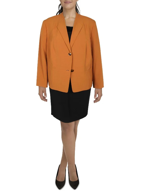 Plus Womens Crepe Collarless Two-Button Blazer