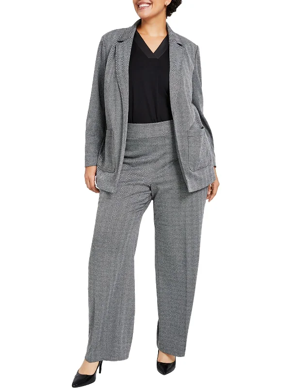 Plus Womens Knit Herringbone Open-Front Blazer