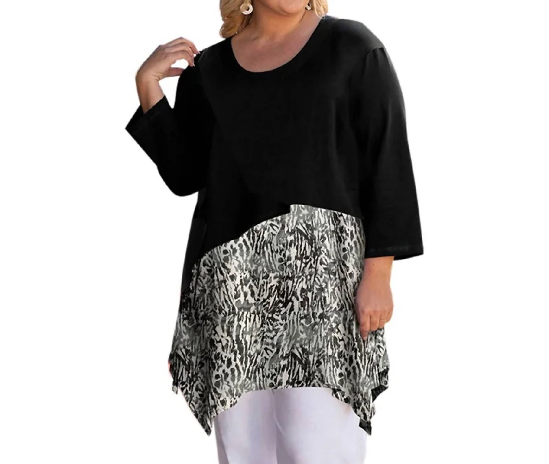 Printed Caiden Tunic - Plus In Black Leopard