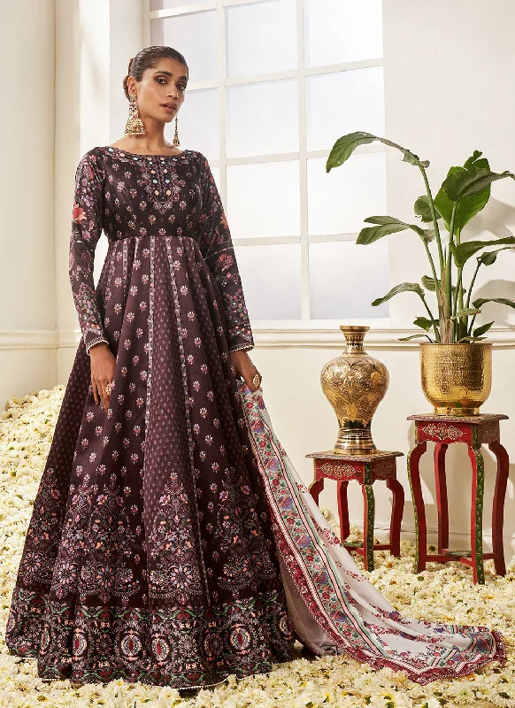 Deep Purple Multicolor Floral Printed Anarkali