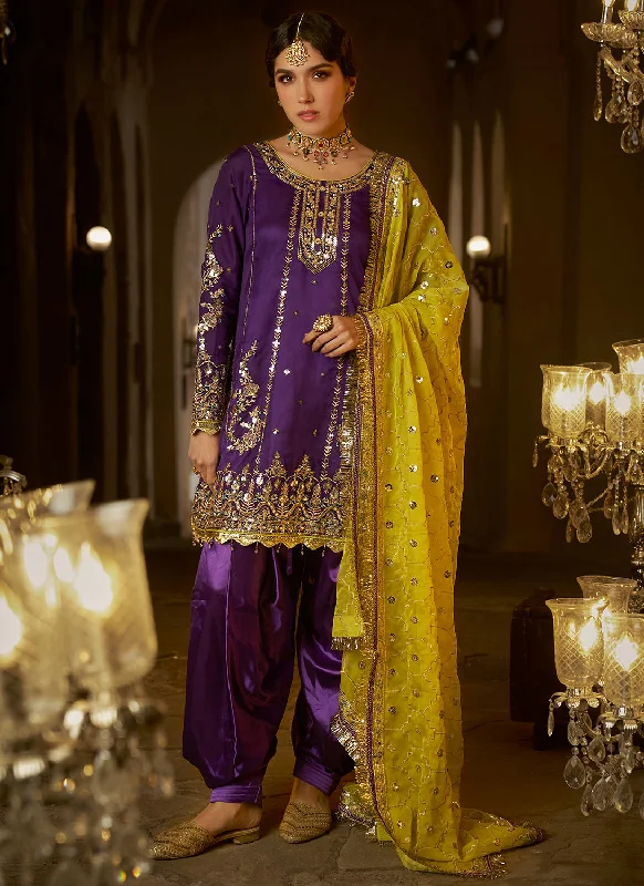 Purple Embroidered Punjabi Suit