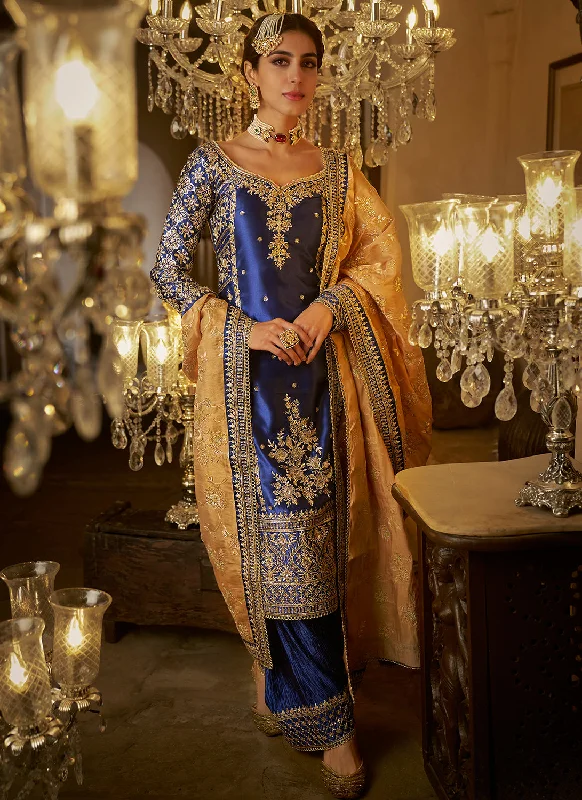 Royal Blue Embroidered Straight Suit