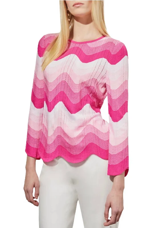 Shelly Scalloped Tunic Top In Pink