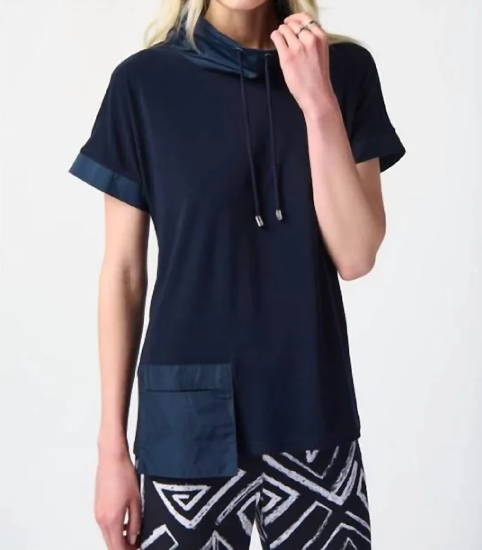 Silky Knit Tunic Top In Midnight Blue