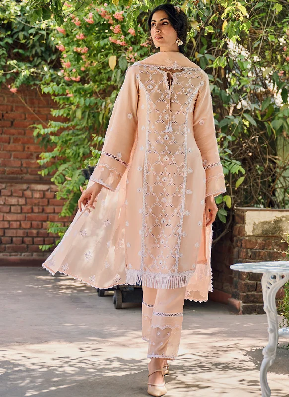 Soft Peach Embroidered Cotton Straight Suit