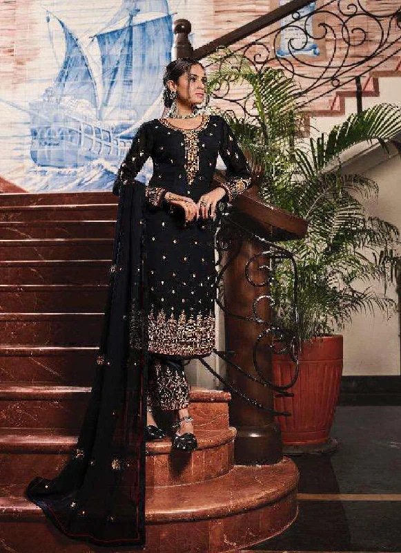 Stylish Look Black Color Georgette Base Party Wear Pant Style Salwar Suit