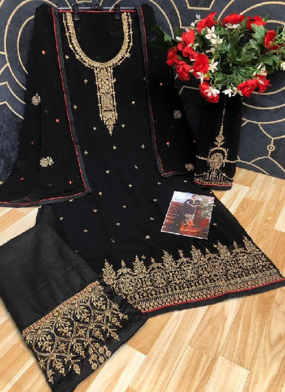 Stylish Look Black Color Georgette Base Party Wear Pant Style Salwar Suit