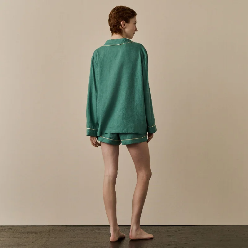 Tranquil Green Linen Pajama Shorts