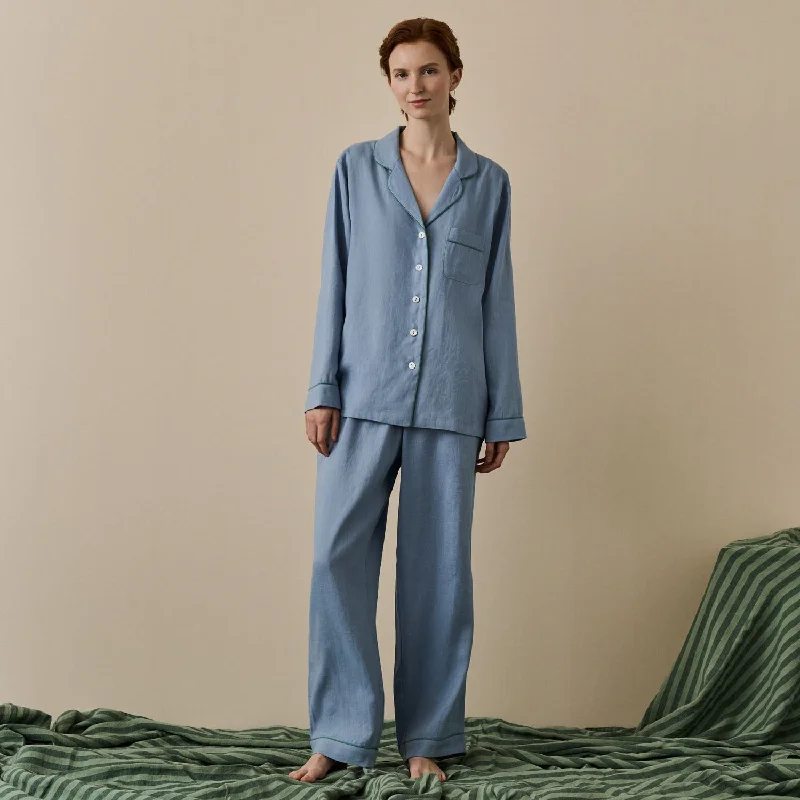 Wave Blue Linen Pajama Pants