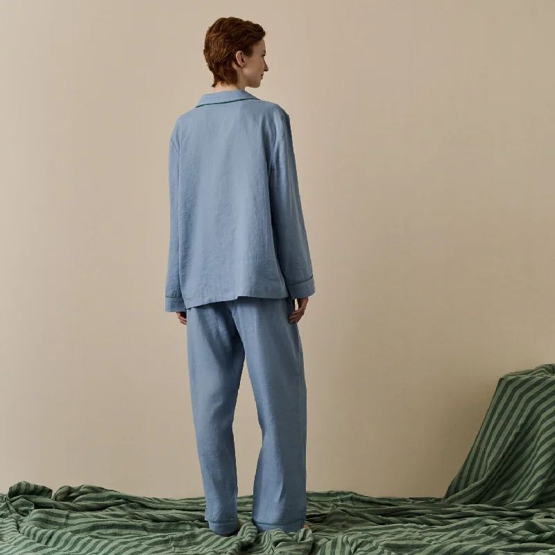 Wave Blue Linen Pajama Pants