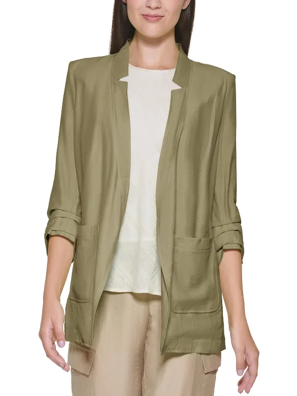 Womens Ruched Suit Separate Open-Front Blazer