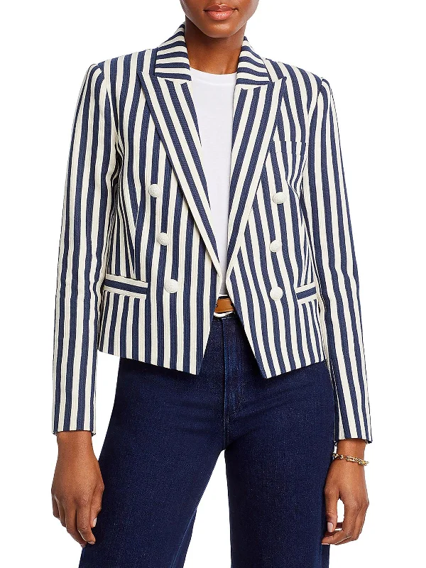 Womens Striped Cropped Double-Breasted Blazer