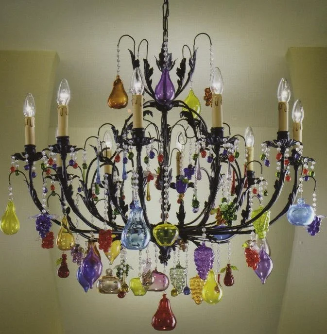 Chandeliers with Metal Frames in Bronze Finish10 Light Venetian Chandelier With Blown Murano Glass Fruits