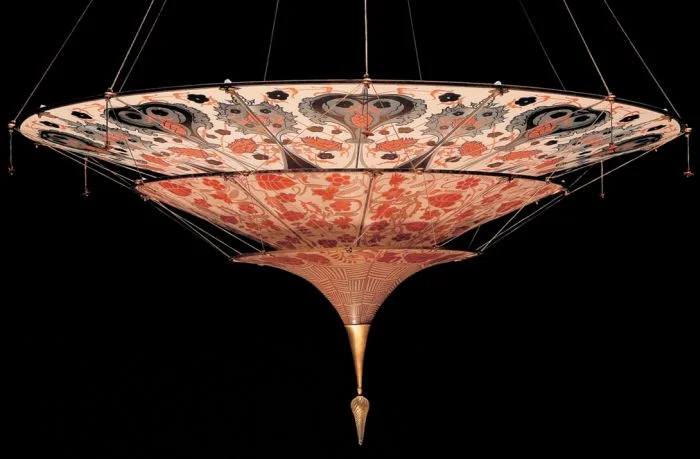 Chandeliers with Metal Frames in Black Finish3 Tier Fortuny Style Chandelier In Murano Glass