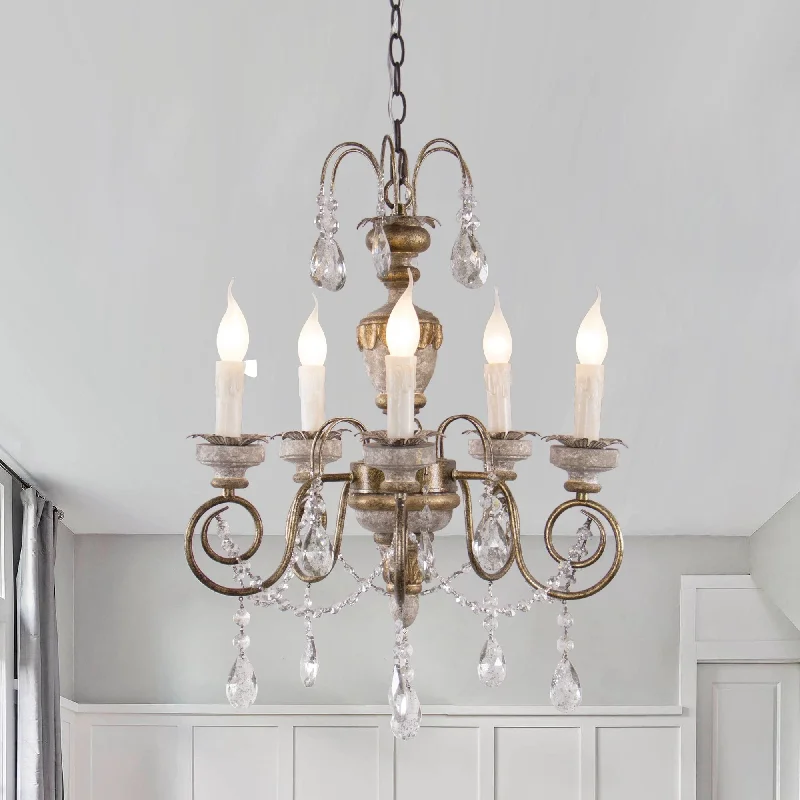 Chandeliers for Dining Rooms to Set the Mood for Meals5-Light Distressed Grey Mid-Century French Crystal Chandelier Ceiling Light