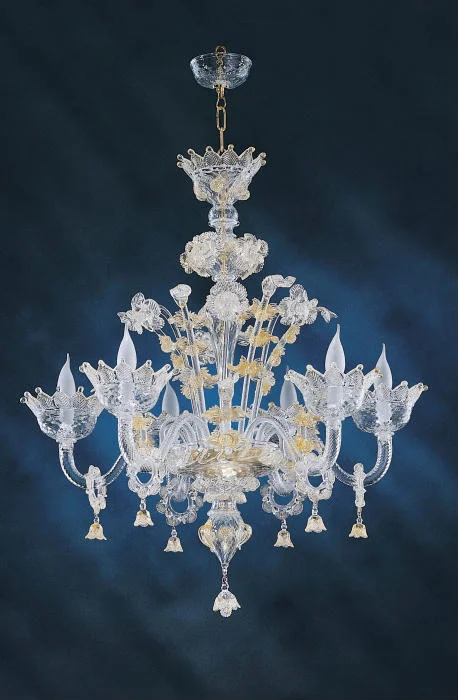 Bohemian - Style Beaded Chandeliers for Eclectic Decor6 Light Clear Murano Chandelier With Gold Flowers