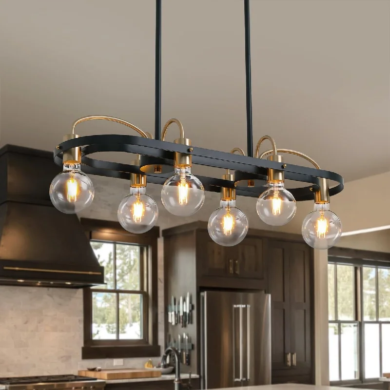 Small Chandeliers for Compact Rooms6 Lights Black And Gold Linear Chandelier For Kitchen Island- L30 in. - 30''-6 Lights