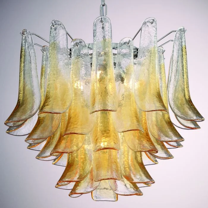 Chandeliers with Candle - Style Bulbs for a Classic Aesthetic60 Cm Mid-Century Amber Murano Glass Petali Chandelier