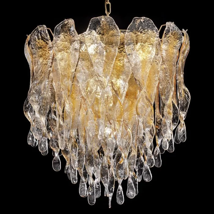 Art Deco Chandeliers for a Retro - Glam Look70 Cm Amber And Clear Murano Glass 60S And 70S Style Chandelier